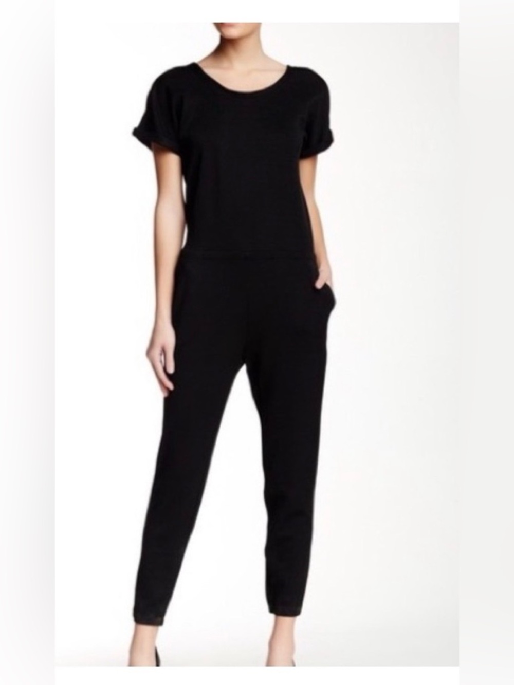 Theory Black Scoop-Neck Short-Sleeve Jumpsuit